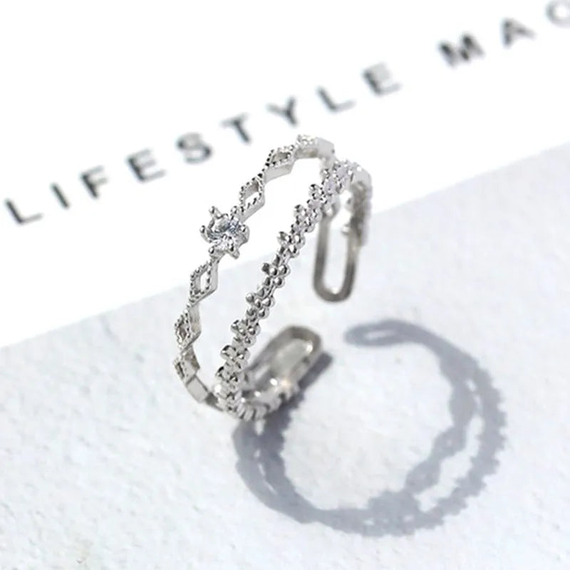 925 Sterling Silver Flower Lace Ring Korean Fashion Opening Inlaid CZ Adjustable Rings Valentine's Day Gift
