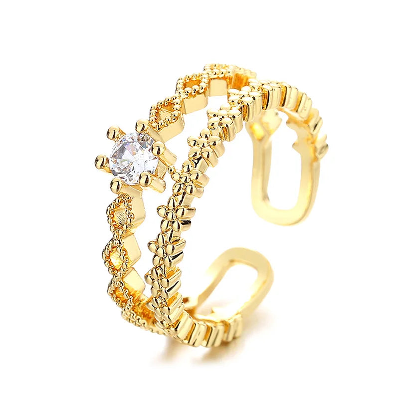 925 Sterling Silver Flower Lace Ring Korean Fashion Opening Inlaid CZ Adjustable Rings Valentine's Day Gift