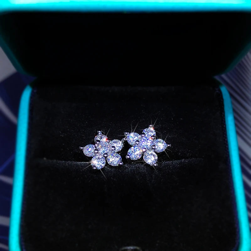 925 Sterling Silver Stud Earrings Fashion Full Diamond Plum Blossom Earrings Personality Earrings Zirconium Diamond Jewelry