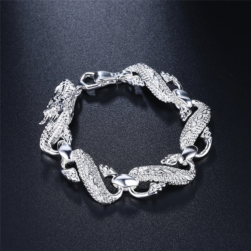925 Sterling Silver Dragon Cuff Bracelet For Man Women Charm Wedding Engagement Party Fashion Jewelry