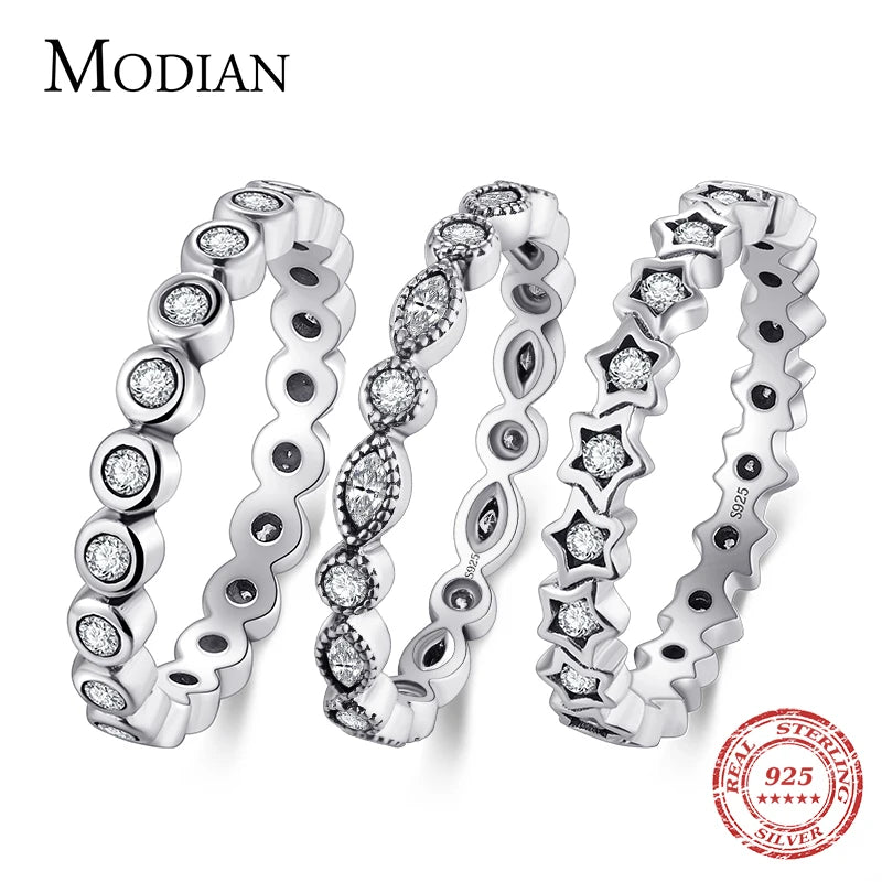 Modian Silver Gold Rose Shining Rings for Women Fashion 100% 925 Sterling Silver Stackable Finger Ring Wedding Statement Jewelry