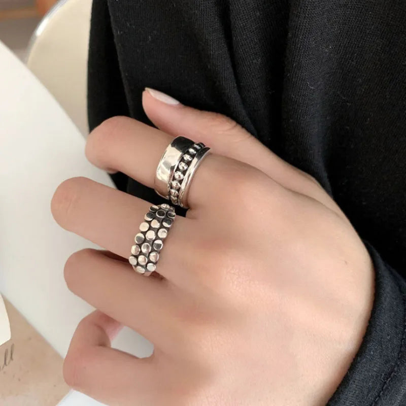 925 Sterling Silver Geometric Multilayer Round Bead Ring Female Fashion Punk Temperament Prevent Allergy Charm Jewelry