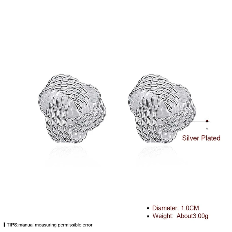 100% Real 925 Sterling Silver Elegant Soft Winding Stud Earrings for Women Wedding Engagement Jewelry