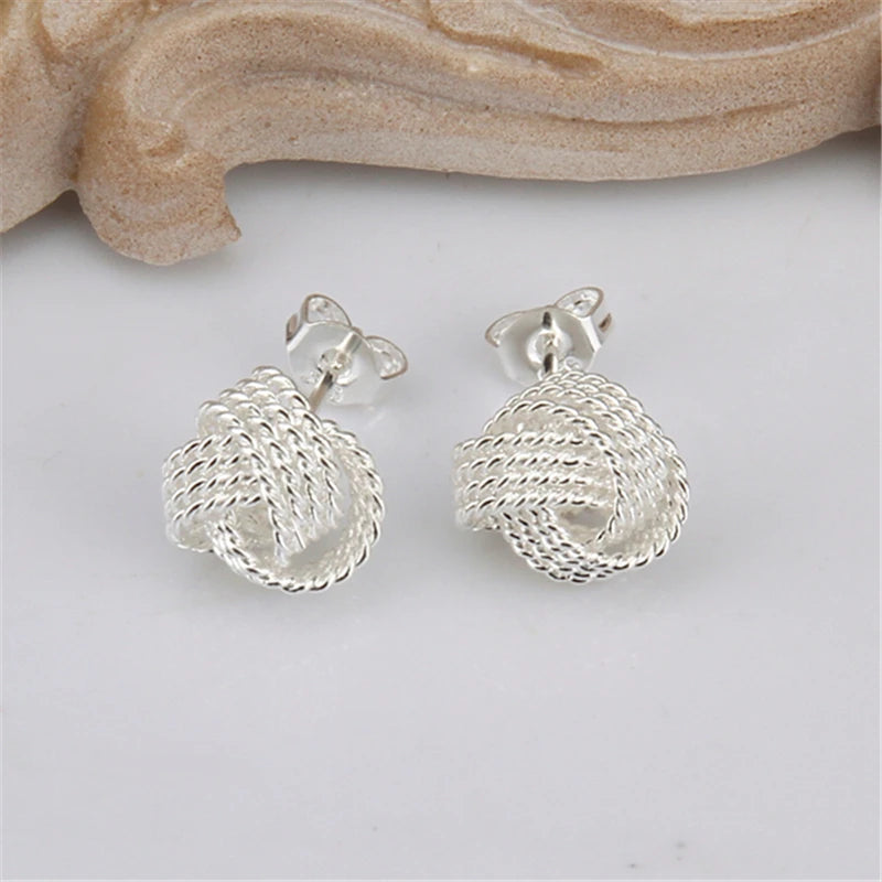 100% Real 925 Sterling Silver Elegant Soft Winding Stud Earrings for Women Wedding Engagement Jewelry