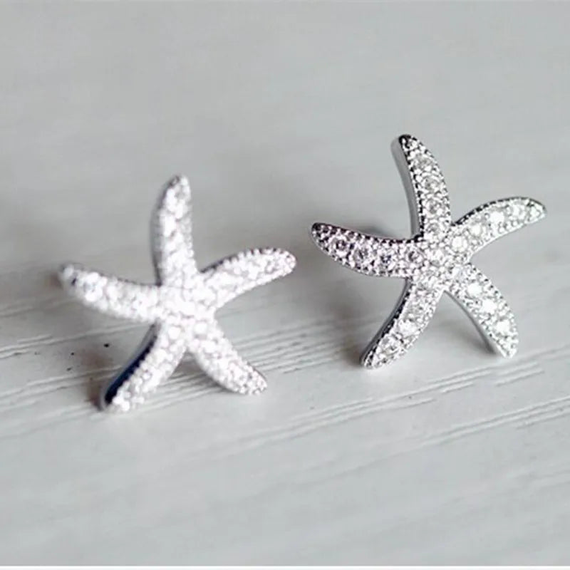 New Fashion Anti-allergic 925 Sterling Silver Jewelry Micro-embedded Crystal Starfish Personality Exquisite Earrings E037