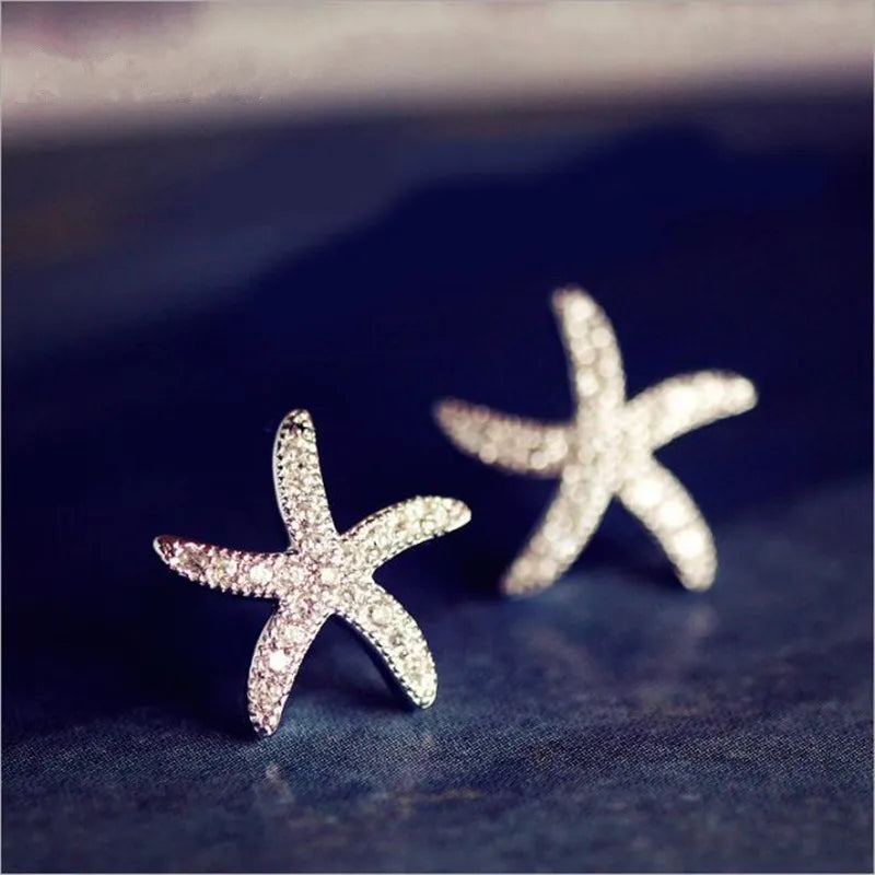 New Fashion Anti-allergic 925 Sterling Silver Jewelry Micro-embedded Crystal Starfish Personality Exquisite Earrings E037