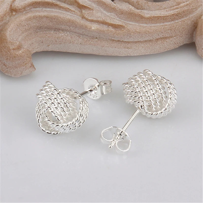 100% Real 925 Sterling Silver Elegant Soft Winding Stud Earrings for Women Wedding Engagement Jewelry