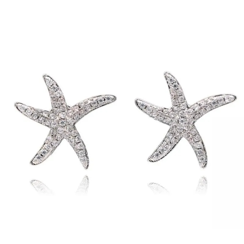 New Fashion Anti-allergic 925 Sterling Silver Jewelry Micro-embedded Crystal Starfish Personality Exquisite Earrings E037