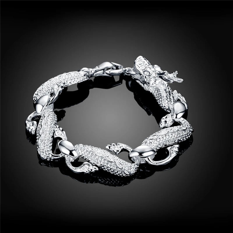 925 Sterling Silver Dragon Cuff Bracelet For Man Women Charm Wedding Engagement Party Fashion Jewelry