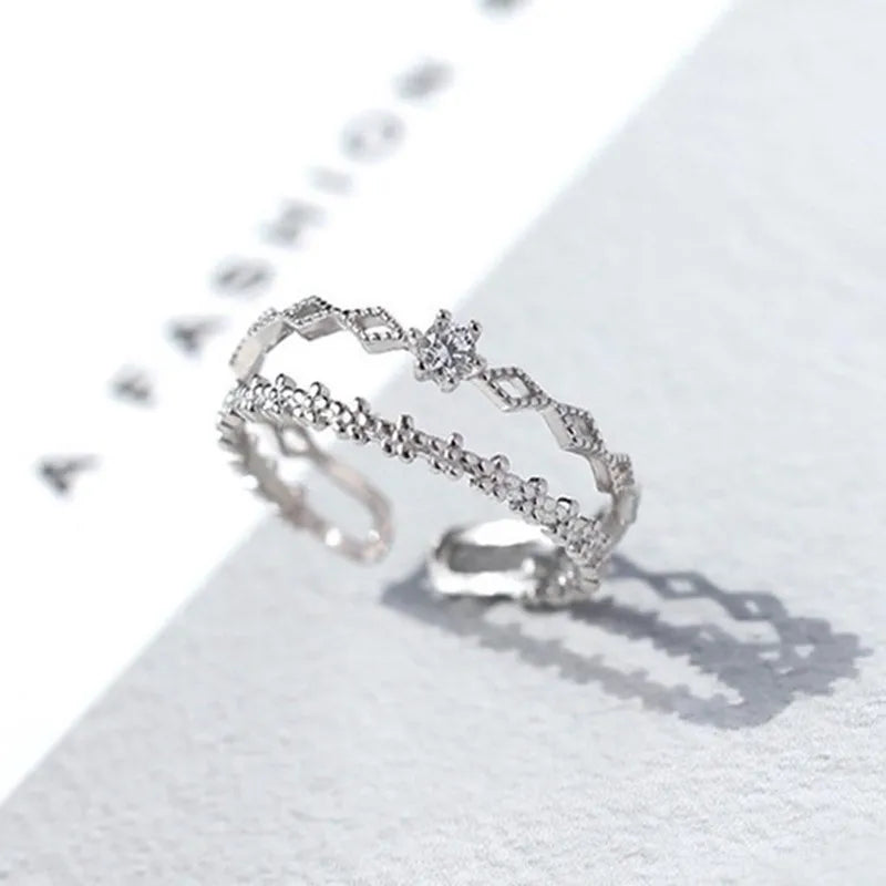 925 Sterling Silver Flower Lace Ring Korean Fashion Opening Inlaid CZ Adjustable Rings Valentine's Day Gift