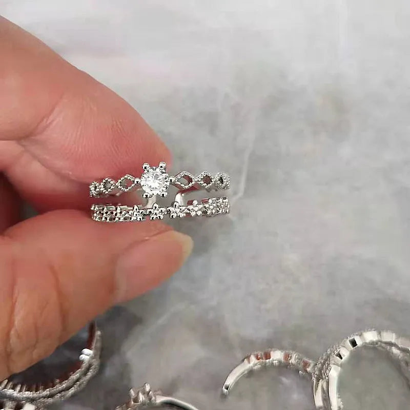 925 Sterling Silver Flower Lace Ring Korean Fashion Opening Inlaid CZ Adjustable Rings Valentine's Day Gift