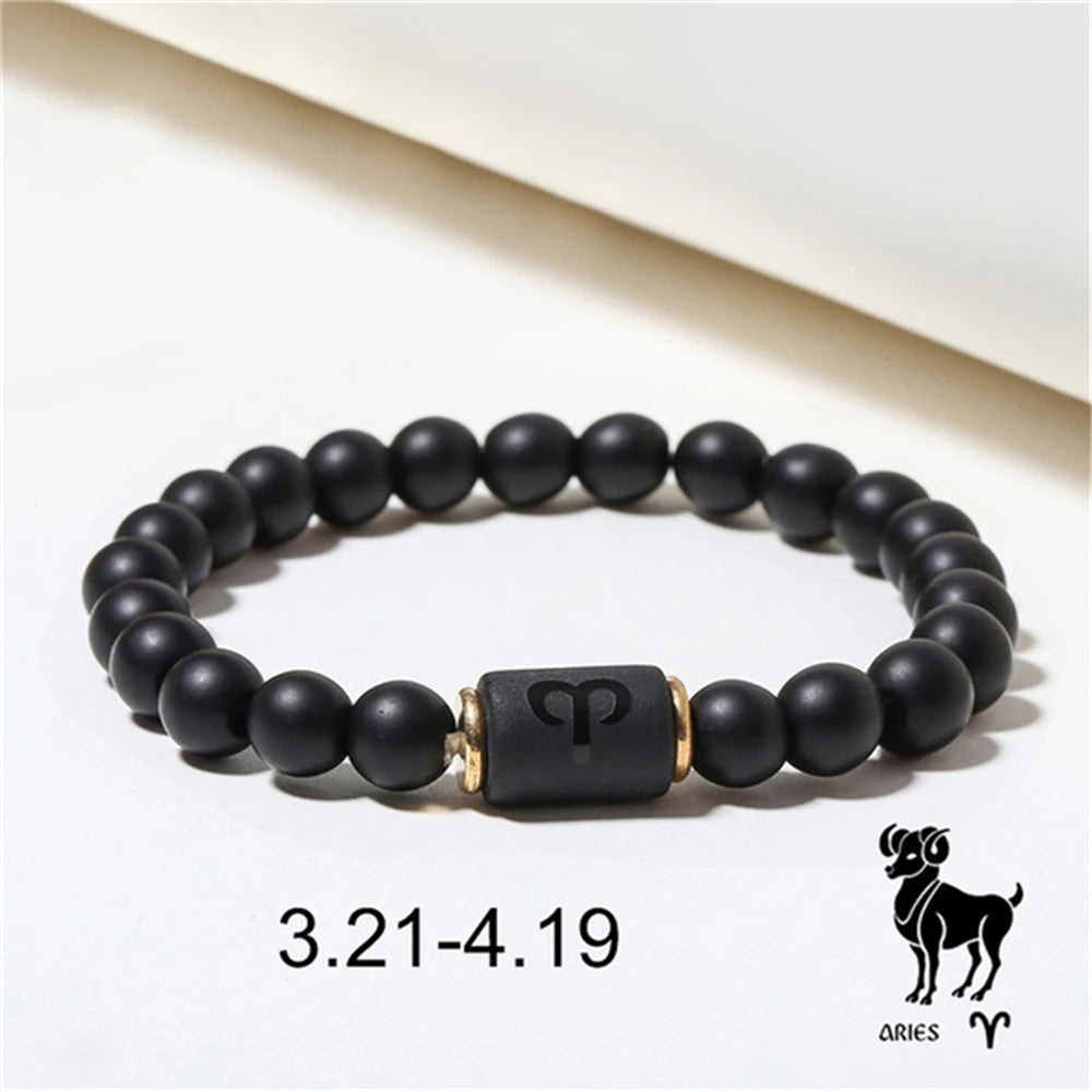 Natural Stone Beads Zodiac Signs Bracelet Friends Couples 12 Constellation Stretch Beaded Bracelet For Men Women Jewelry Gift