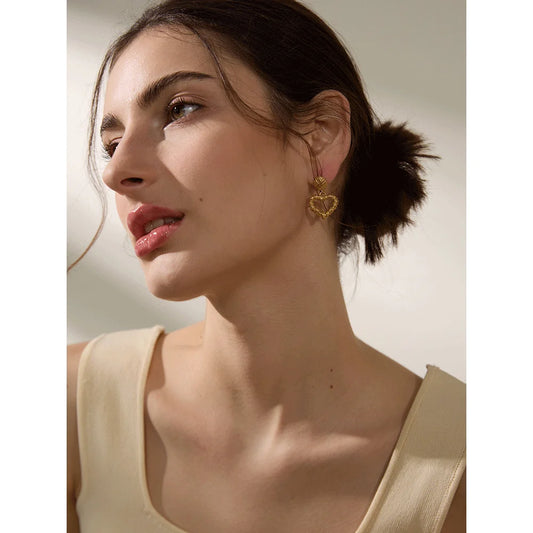 Elysium Stainless Steel Metal Heart Hollow Drop Earrings Gold Color Plated Vintage Romantic Women Jewelry Fashion Charm Gift
