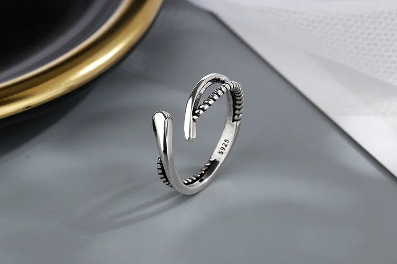 925 Sterling Silver Geometric Multilayer Round Bead Ring Female Fashion Punk Temperament Prevent Allergy Charm Jewelry
