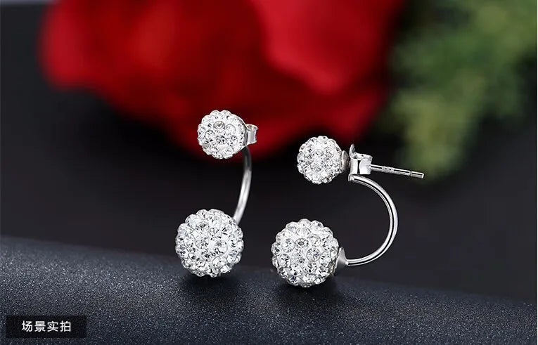 Promotion 925 Sterling Silver Fashion U Bend Shiny Shambhala Ball Ladies Stud Earrings Jewelry Free Wholesale Gifts
