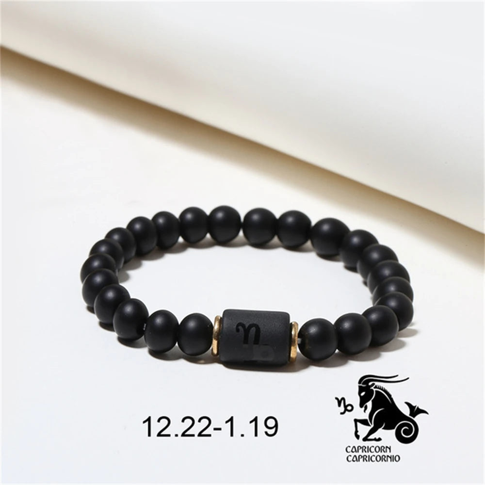 Natural Stone Beads Zodiac Signs Bracelet Friends Couples 12 Constellation Stretch Beaded Bracelet For Men Women Jewelry Gift