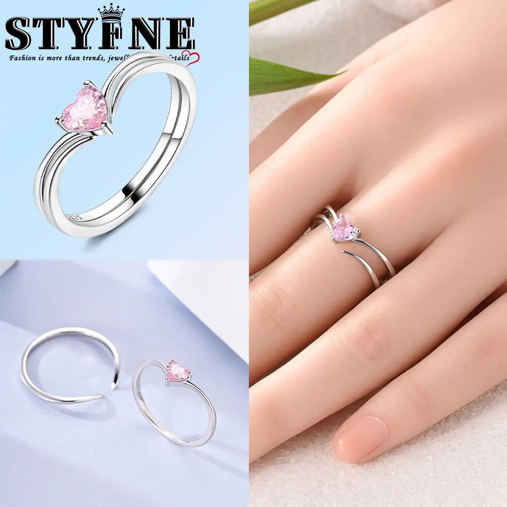Ring 925 Sterling Silver Heart, Red, Pink, White, Blue Ring for Women Holiday Jewelry Gift