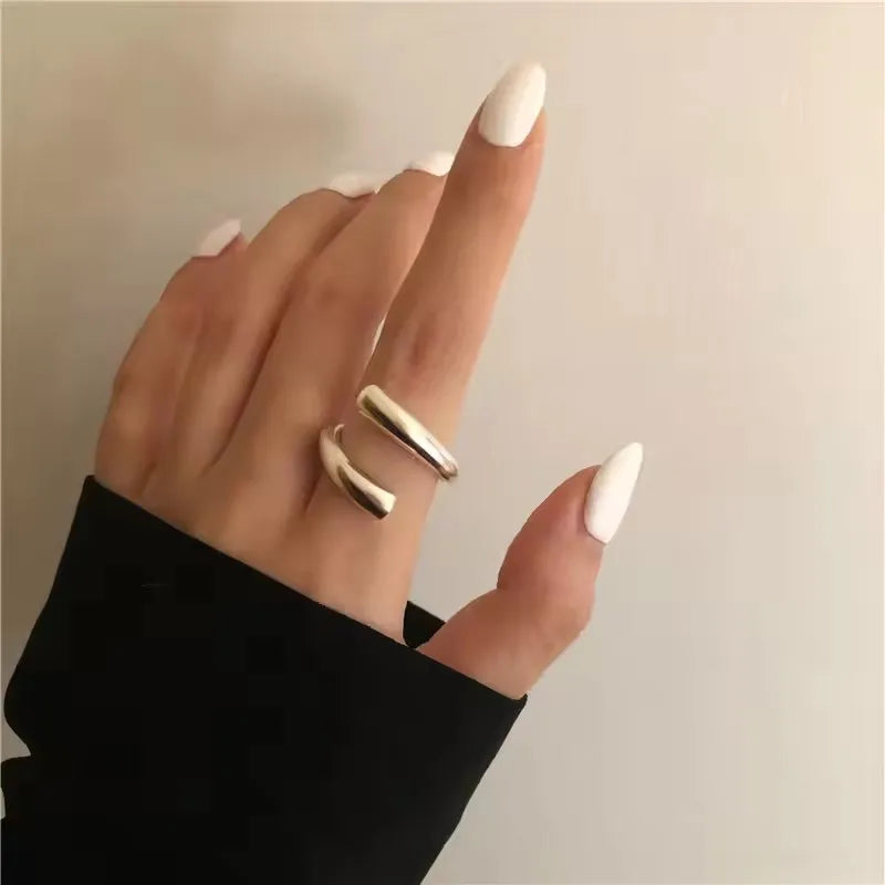 925 Sterling Silver Geometric Multilayer Round Bead Ring Female Fashion Punk Temperament Prevent Allergy Charm Jewelry