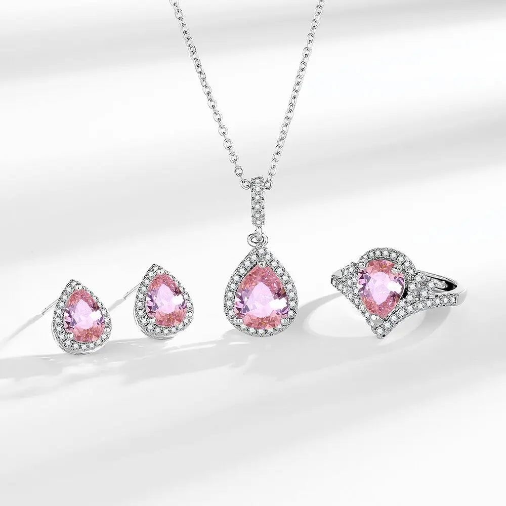 Silver 925 Women Bridal Jewelry Sets Blue Zirconia Costume Fine Jewellery Wedding Necklace Earrings Rings Bracelets Pendant Set