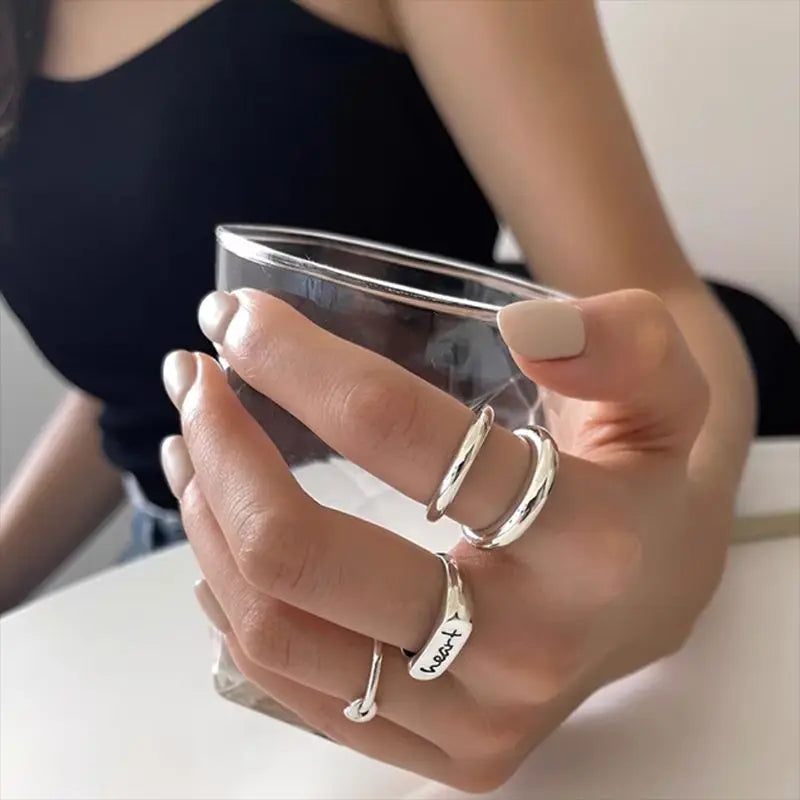 925 Sterling Silver Geometric Multilayer Round Bead Ring Female Fashion Punk Temperament Prevent Allergy Charm Jewelry