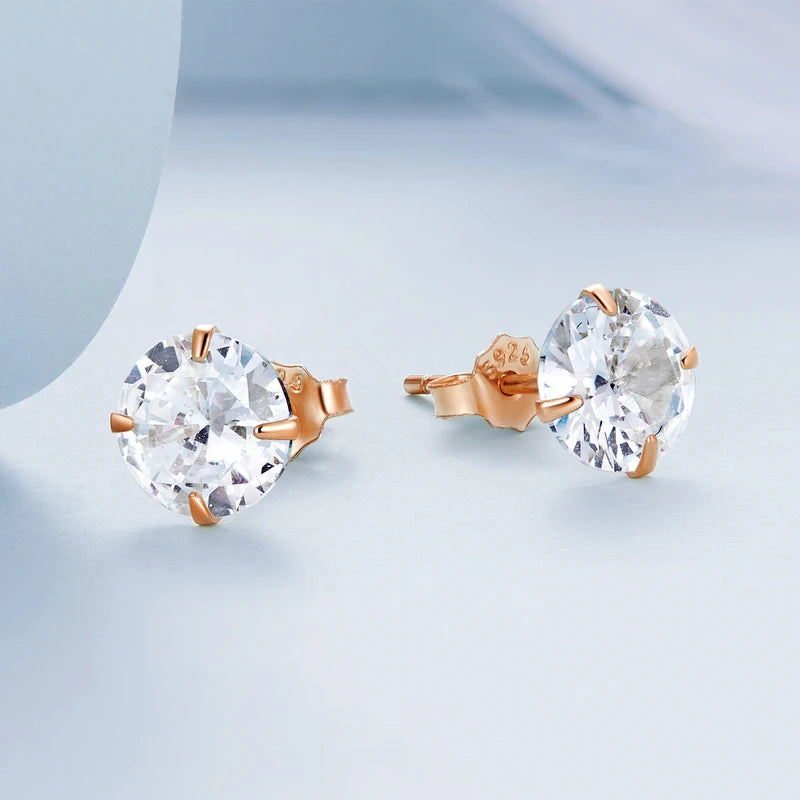 CZ Stud Earrings 925 Sterling Silver Platinum Plated Round Cubic Zirconia Hypoallergenic Earrings 4mm 5mm 6mm 7mm BSE166