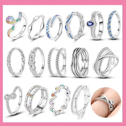 Ring 925 Sterling Silver Heart, Red, Pink, White, Blue Ring for Women Holiday Jewelry Gift