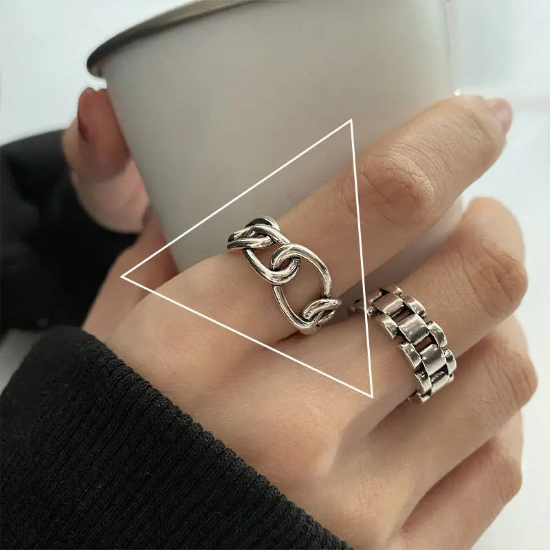 925 Sterling Silver Geometric Multilayer Round Bead Ring Female Fashion Punk Temperament Prevent Allergy Charm Jewelry