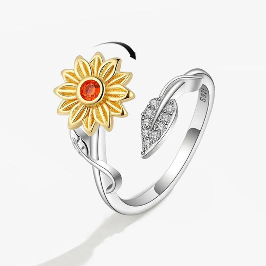 ELYSIUM sunflower fidget ring – rotating relief for daily stress.