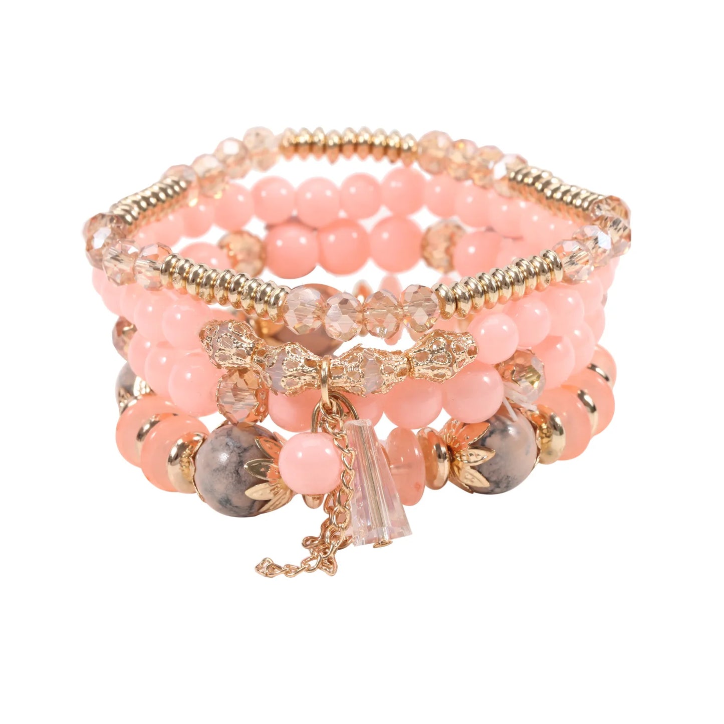 WG Multilaye Bohemian Stackable Beads Bracelet Imitation Agate Chain Tassel Colored Glass Crystal Bracelet Jewelry