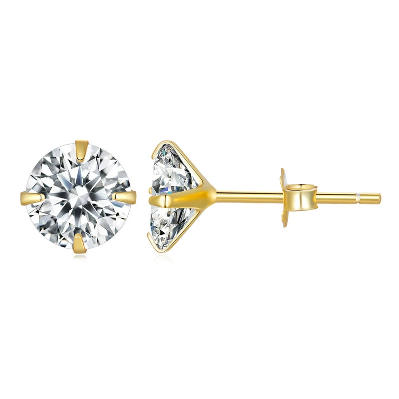 CZ Stud Earrings 925 Sterling Silver Platinum Plated Round Cubic Zirconia Hypoallergenic Earrings 4mm 5mm 6mm 7mm BSE166