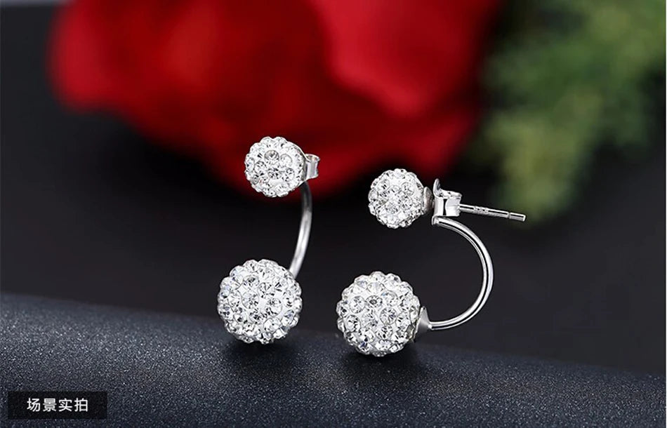 Promotion 925 Sterling Silver Fashion U Bend Shiny Shambhala Ball Ladies Stud Earrings Jewelry Free Wholesale Gifts