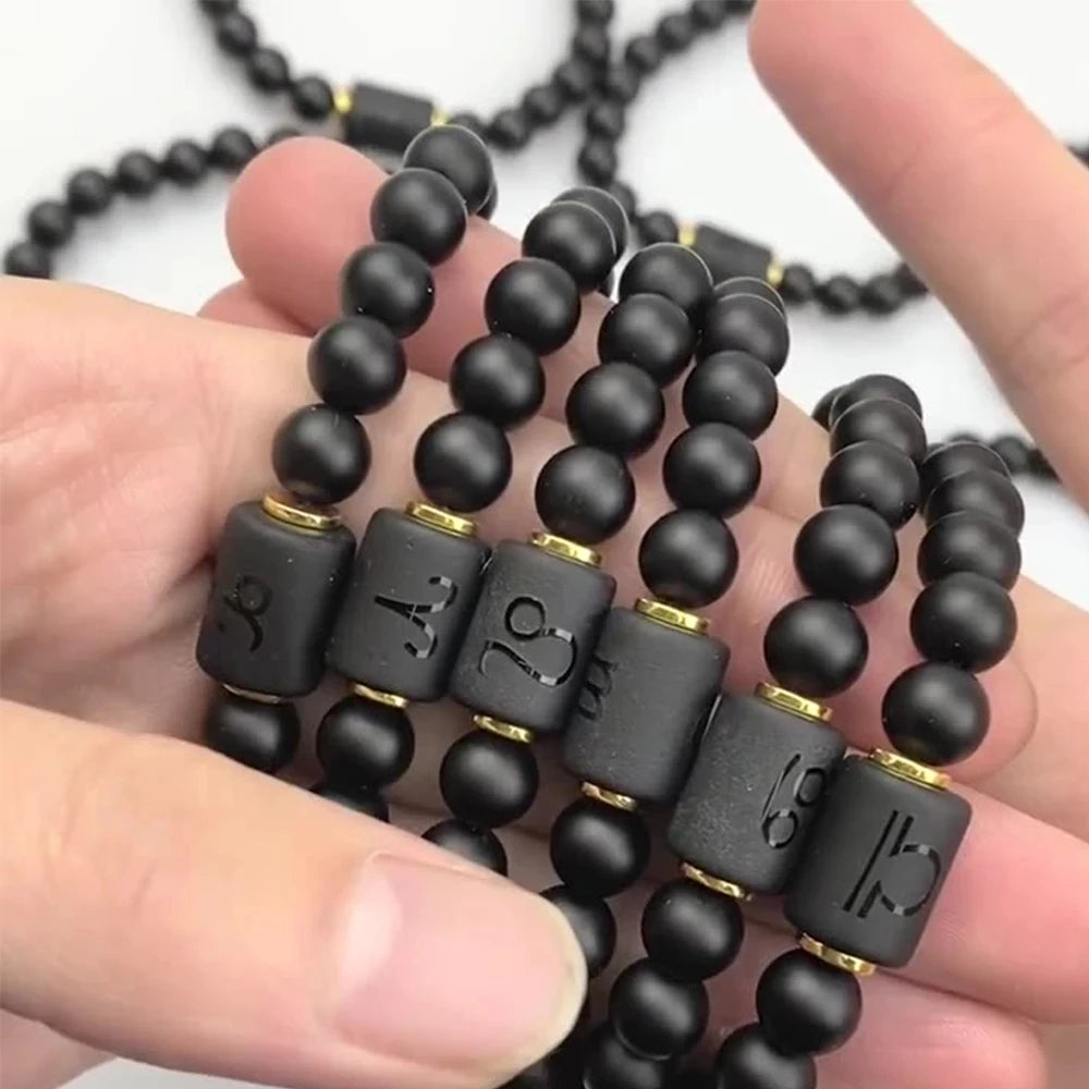 Natural Stone Beads Zodiac Signs Bracelet Friends Couples 12 Constellation Stretch Beaded Bracelet For Men Women Jewelry Gift