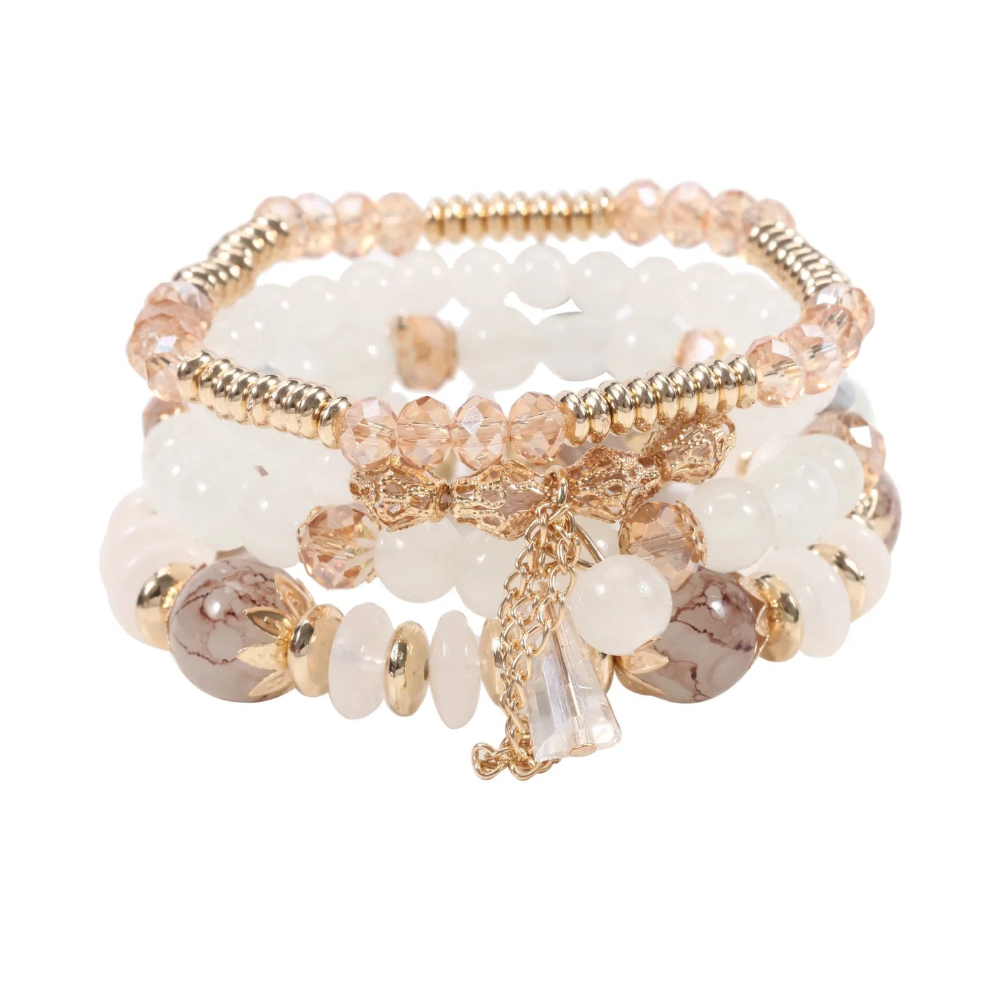 WG Multilaye Bohemian Stackable Beads Bracelet Imitation Agate Chain Tassel Colored Glass Crystal Bracelet Jewelry