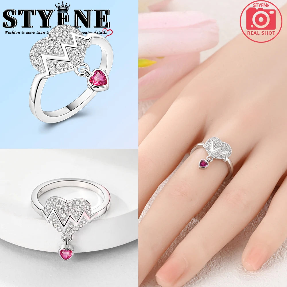 Ring 925 Sterling Silver Heart, Red, Pink, White, Blue Ring for Women Holiday Jewelry Gift