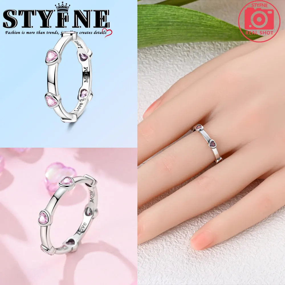 Ring 925 Sterling Silver Heart, Red, Pink, White, Blue Ring for Women Holiday Jewelry Gift