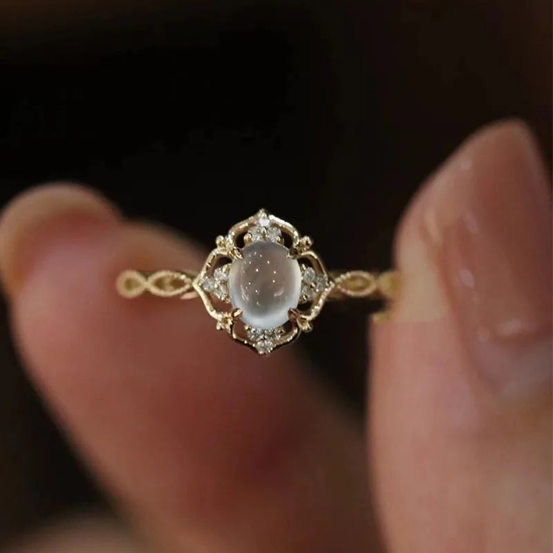 925 Stamp Silver Color Opal Ring for Women Girl Braided Hollow Romantic Jewelry Engagement