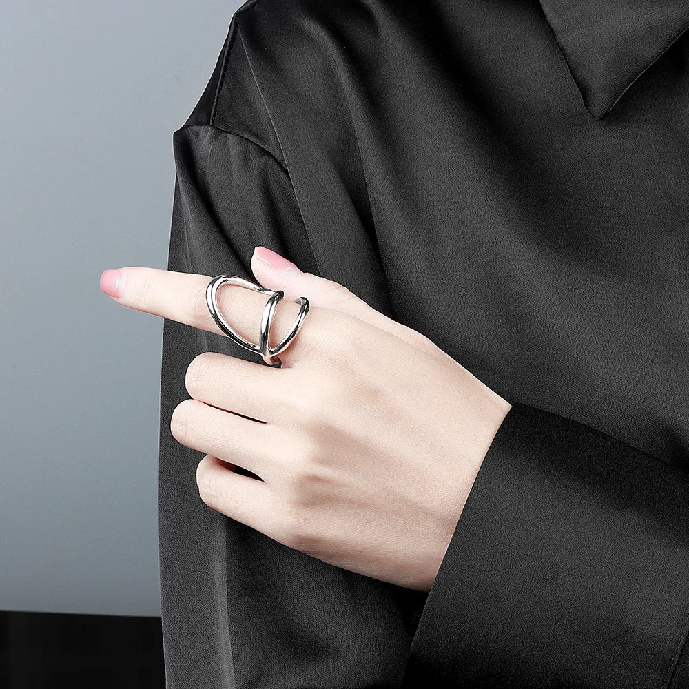 925 Sterling Silver Geometric Multilayer Round Bead Ring Female Fashion Punk Temperament Prevent Allergy Charm Jewelry