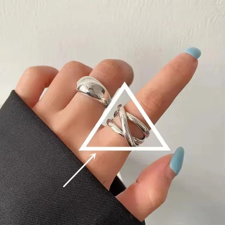 925 Sterling Silver Geometric Multilayer Round Bead Ring Female Fashion Punk Temperament Prevent Allergy Charm Jewelry