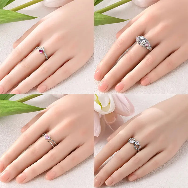 Ring 925 Sterling Silver Heart, Red, Pink, White, Blue Ring for Women Holiday Jewelry Gift