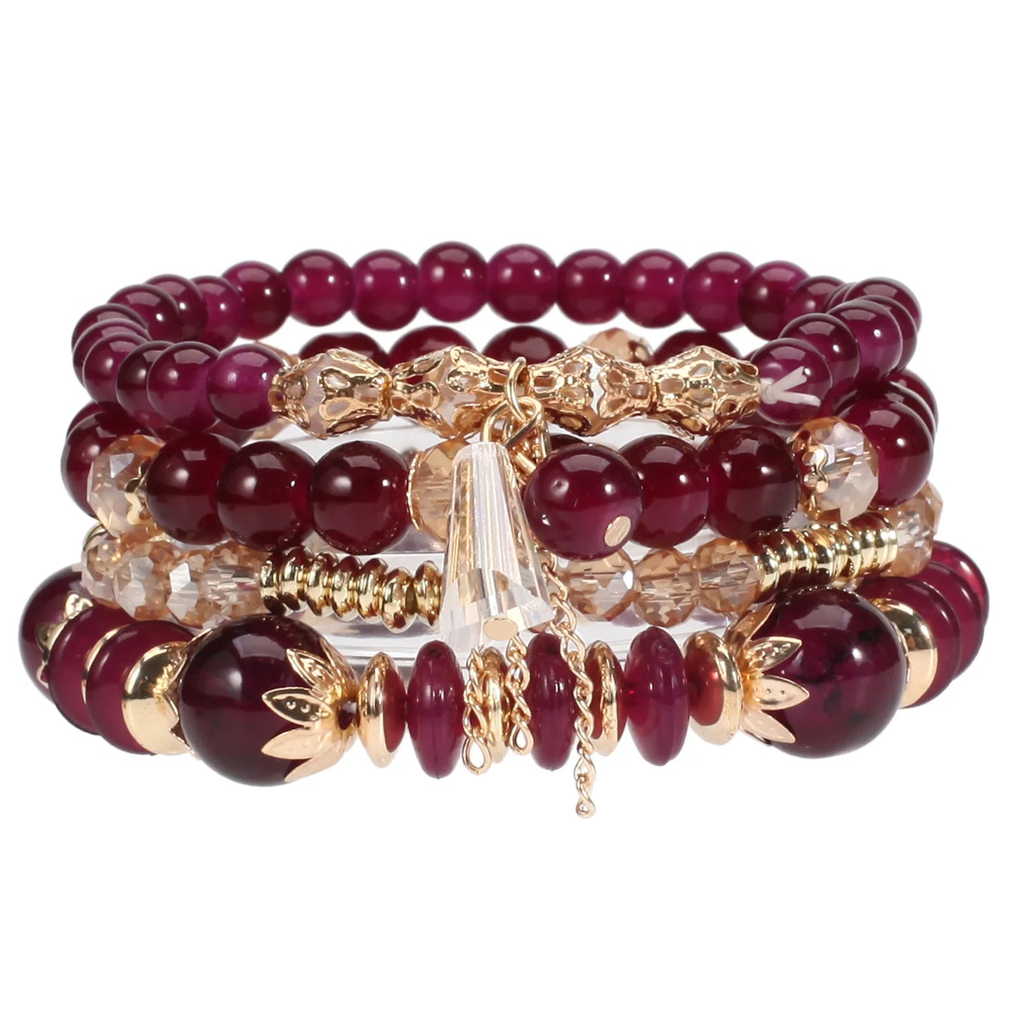 WG Multilaye Bohemian Stackable Beads Bracelet Imitation Agate Chain Tassel Colored Glass Crystal Bracelet Jewelry