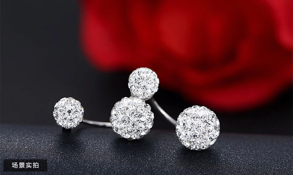Promotion 925 Sterling Silver Fashion U Bend Shiny Shambhala Ball Ladies Stud Earrings Jewelry Free Wholesale Gifts