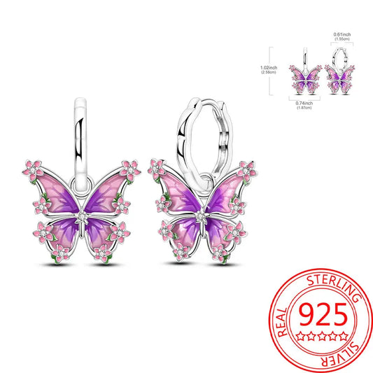 Pink Series 925 Sterling Silver Romantic Flower Butterfly Unicorn Tulip Geometry Earrings Boutique Fine Jewelry Gifts for Women
