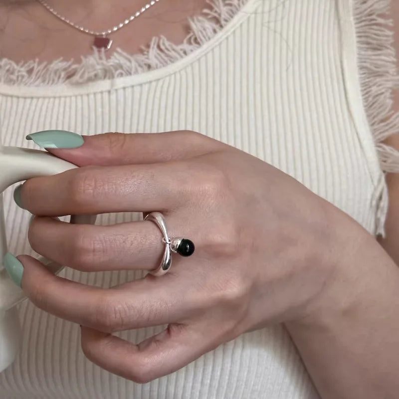 925 Sterling Silver Geometric Multilayer Round Bead Ring Female Fashion Punk Temperament Prevent Allergy Charm Jewelry