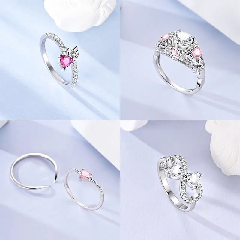 Ring 925 Sterling Silver Heart, Red, Pink, White, Blue Ring for Women Holiday Jewelry Gift