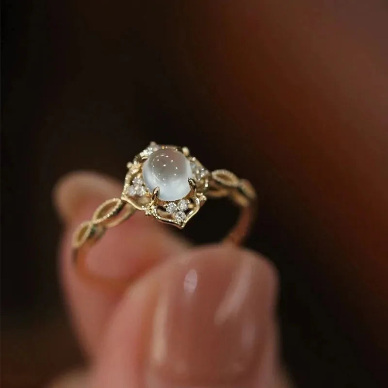 925 Stamp Silver Color Opal Ring for Women Girl Braided Hollow Romantic Jewelry Engagement