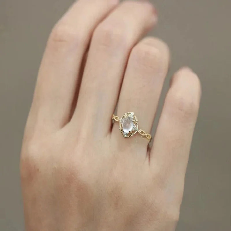 925 Stamp Silver Color Opal Ring for Women Girl Braided Hollow Romantic Jewelry Engagement