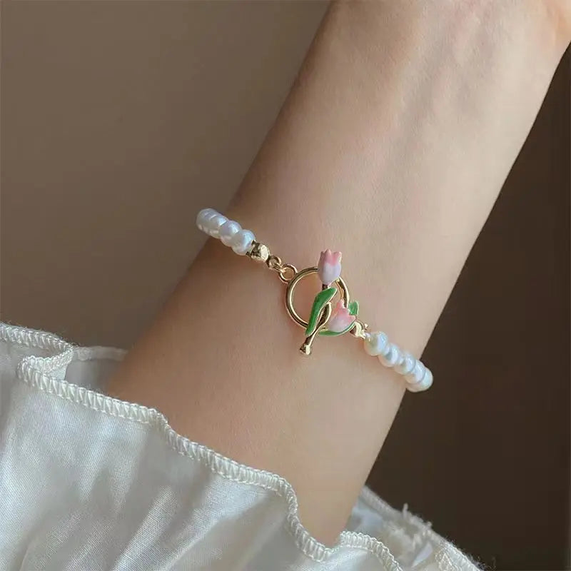 French Romantic Blue Crystal Shell Tassels Bracelet for Women Luxury Y2K Bling Bracelet Spice Girls Exquisite Jewelry Gift