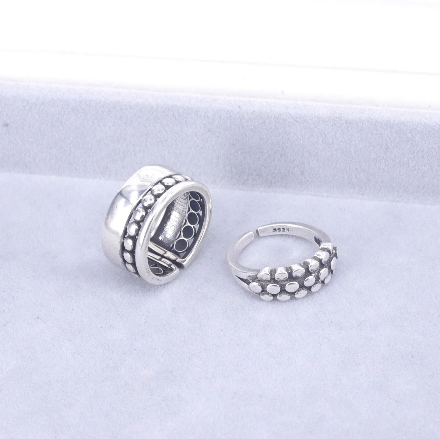 925 Sterling Silver Geometric Multilayer Round Bead Ring Female Fashion Punk Temperament Prevent Allergy Charm Jewelry