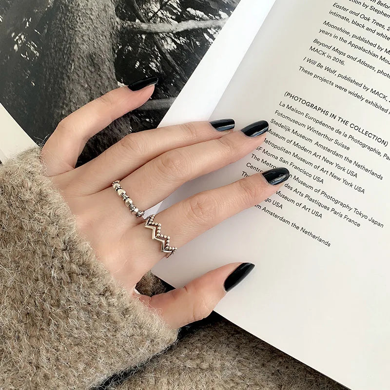 925 Sterling Silver Geometric Multilayer Round Bead Ring Female Fashion Punk Temperament Prevent Allergy Charm Jewelry