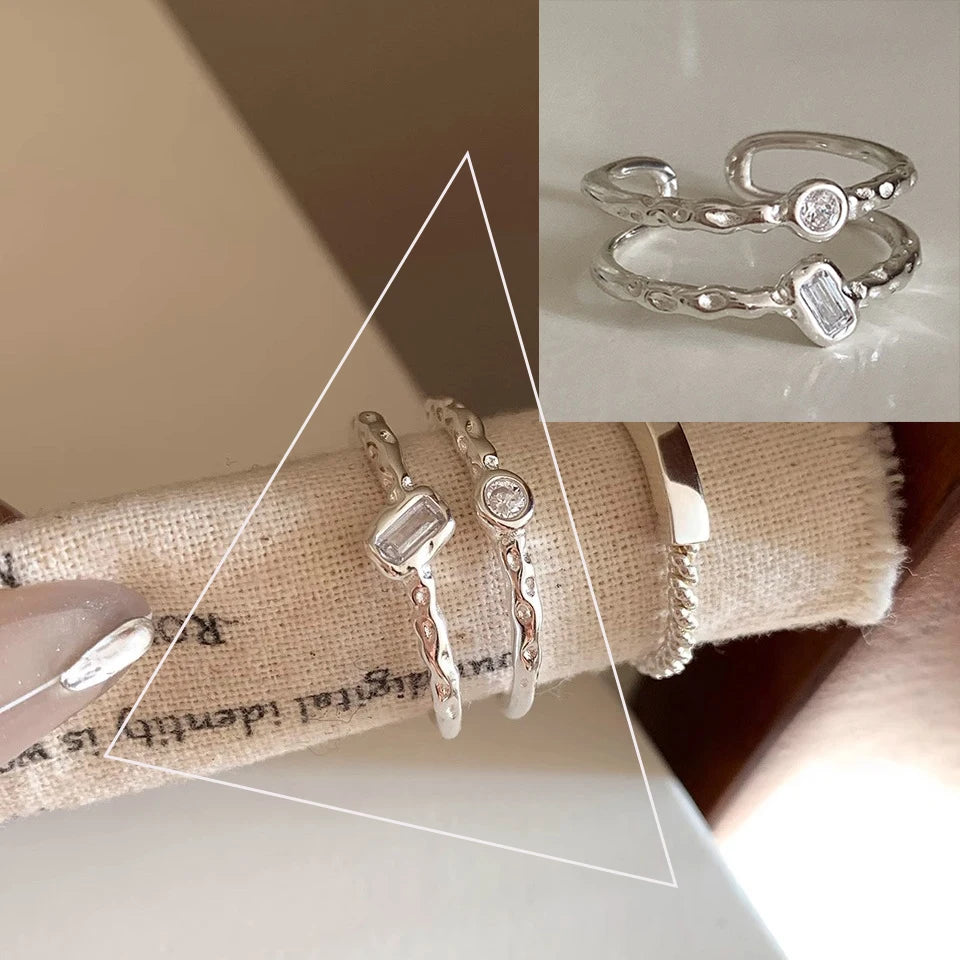 925 Sterling Silver Flower Lace Ring Korean Fashion Opening Inlaid CZ Adjustable Rings Valentine's Day Gift